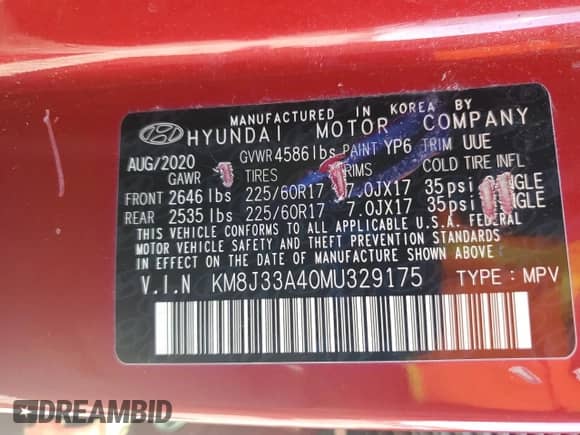 2021 Hyundai Tucson Value z VIN KM8J33A40MU329175, wystawiony jako Copart lot #83830025 z przebiegiem Nie podano mil oraz Szkoda całkowita • Salvage title. Historia ofert i sprzedaży dostępna na DreamBid. Obrazek 13.