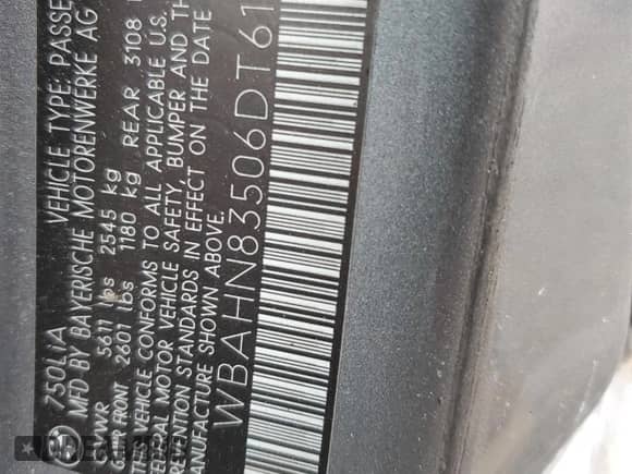 2006 BMW 7 Series 750Li с VIN WBAHN83506DT61317, выставлен на аукционе Copart как лот 66276815 с пробегом 32 000 миль миль и Списание • Salvage title. История ставок и продаж доступна на DreamBid. Изображение 12.