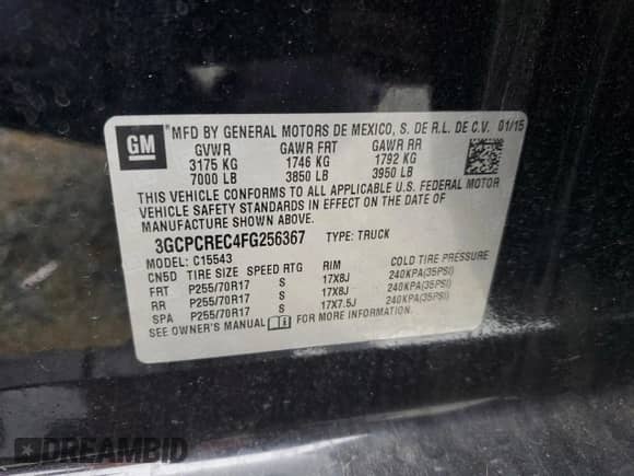 2015 Chevrolet Silverado 1500 LT с VIN 3GCPCREC4FG256367, выставлен на аукционе Copart как лот 81788655 с пробегом 127 253 миль миль и Списание • Salvage title. История ставок и продаж доступна на DreamBid. Изображение 12.