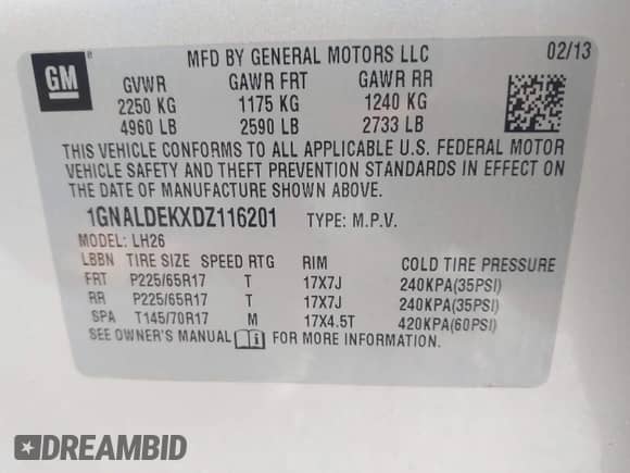 2013 Chevrolet Equinox LT z VIN 1GNALDEKXDZ116201, wystawiony jako IAAI lot #43292709 z przebiegiem 212 803 mil mil oraz . Historia ofert i sprzedaży dostępna na DreamBid. Obrazek 9.