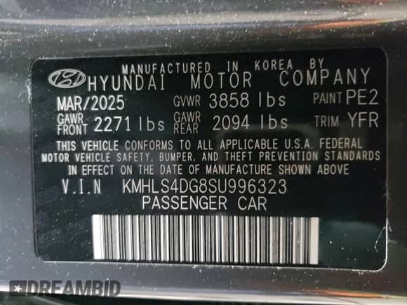 2025 Hyundai Elantra SEL Convenience с VIN KMHLS4DG8SU996323, выставлен на аукционе Copart как лот 90008285 с пробегом 9 890 миль миль и Чистый • Clean title. История ставок и продаж доступна на DreamBid. Изображение 12.