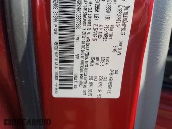 2005 Dodge Caravan SE с VIN 1D4GP24R55B377808, выставлен на аукционе Copart как лот 69256274 с пробегом 69 109 миль миль и Чистый • Clean title. История ставок и продаж доступна на DreamBid. Изображение 13.