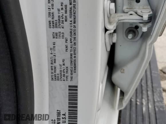 2022 Ram 1500 Limited with VIN 1C6SRFHM1NN181667, listed as a Copart auction lot 66406665 with 43,199 mi miles and Salvage title. Bid and sale history available at DreamBid. Image 12.