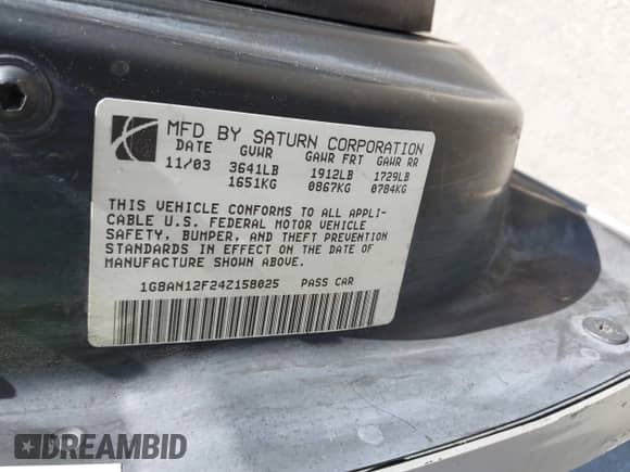 2004 Saturn ION ION 2 with VIN 1G8AN12F24Z158025, listed as a IAAI auction lot 42111234 with 113,450 mi miles and . Bid and sale history available at DreamBid. Image 9.
