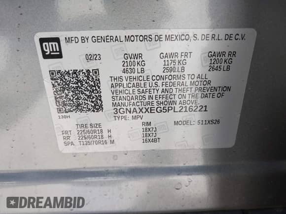 2023 Chevrolet Equinox Premier с VIN 3GNAXXEG5PL216221, выставлен на аукционе IAAI как лот 42564137 с пробегом 89 405 миль миль и . История ставок и продаж доступна на DreamBid. Изображение 9.