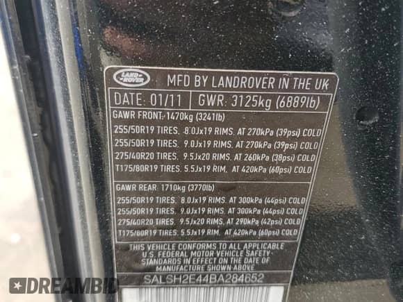 2011 Land Rover Range Rover Sport SC z VIN SALSH2E44BA284652, wystawiony jako Copart lot #68136375 z przebiegiem 191 942 mil mil oraz Szkoda całkowita • Salvage title. Historia ofert i sprzedaży dostępna na DreamBid. Obrazek 13.