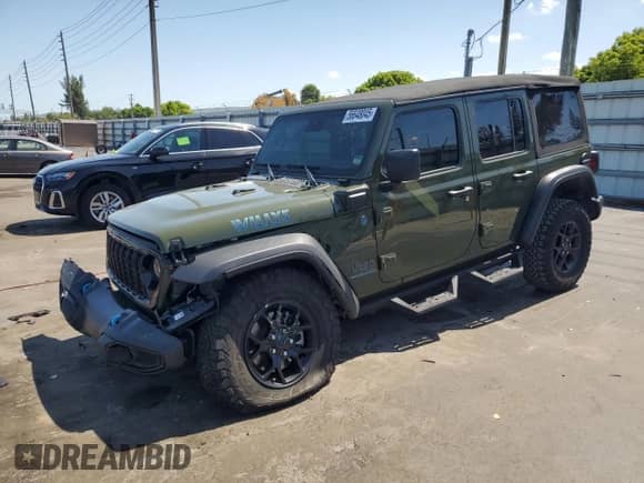 2024 Jeep Wrangler Sport S z VIN 1C4RJXN64RW210105, wystawiony jako Copart lot #56648045 z przebiegiem 19 085 mil mil oraz Szkoda całkowita • Salvage title. Historia ofert i sprzedaży dostępna na DreamBid. Obrazek 1.