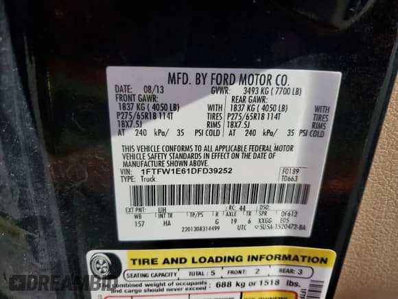 2013 Ford F-150 Lariat с VIN 1FTFW1E61DFD39252, выставлен на аукционе Copart как лот 81748495 с пробегом 135 552 миль миль и Списание • Salvage title. История ставок и продаж доступна на DreamBid. Изображение 12.