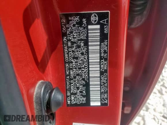 2012 Toyota Prius One с VIN JTDKN3DU0C5467791, выставлен на аукционе Copart как лот 72063125 с пробегом 90 144 миль миль и Списание • Salvage title. История ставок и продаж доступна на DreamBid. Изображение 12.