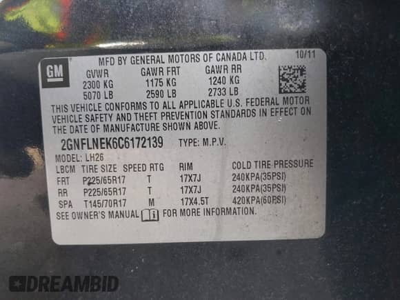 2012 Chevrolet Equinox 2LT with VIN 2GNFLNEK6C6172139, listed as a IAAI auction lot 42130240 with 121,930 mi miles and . Bid and sale history available at DreamBid. Image 9.