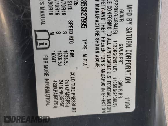 2005 Saturn VUE z VIN 5GZCZ53485S827995, wystawiony jako Copart lot #75707744 z przebiegiem 132 012 mil mil oraz Szkoda całkowita • Salvage title. Historia ofert i sprzedaży dostępna na DreamBid. Obrazek 13.