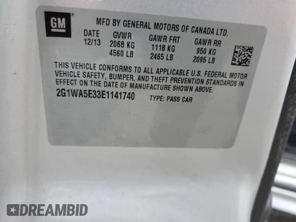 2014 Chevrolet Impala LS z VIN 2G1WA5E33E1141740, wystawiony jako Copart lot #63278725 z przebiegiem 149 083 mil mil oraz Szkoda całkowita • Salvage title. Historia ofert i sprzedaży dostępna na DreamBid. Obrazek 13.