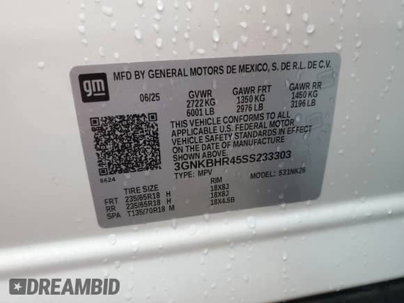 2025 Chevrolet Blazer LT with VIN 3GNKBHR45SS233303, listed as a Copart auction lot 86464735 with 5,625 mi miles and Non repairable. Bid and sale history available at DreamBid. Image 12.