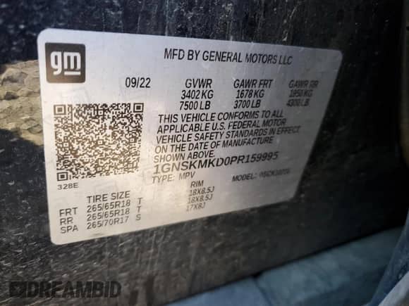 2023 Chevrolet Tahoe LS z VIN 1GNSKMKD0PR159995, wystawiony jako Copart lot #81362464 z przebiegiem Nie podano mil oraz Szkoda całkowita • Salvage title. Historia ofert i sprzedaży dostępna na DreamBid. Obrazek 16.