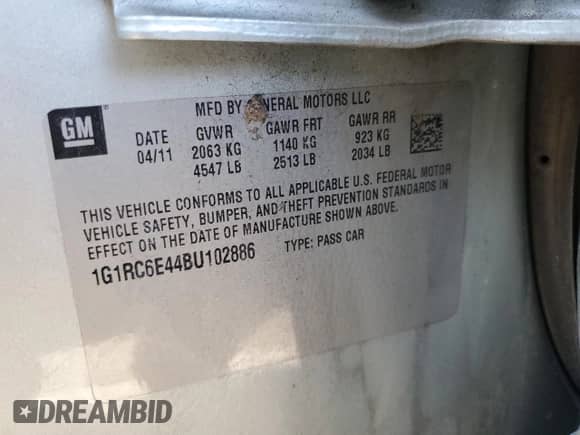 2011 Chevrolet Volt with VIN 1G1RC6E44BU102886, listed as a Copart auction lot 86185445 with 77,688 mi miles and Salvage title. Bid and sale history available at DreamBid. Image 12.