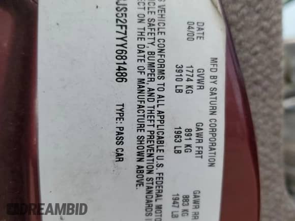 2000 Saturn LS z VIN 1G8JS52F7YY681486, wystawiony jako Copart lot #86425524 z przebiegiem 176 540 mil mil oraz Szkoda całkowita • Salvage title. Historia ofert i sprzedaży dostępna na DreamBid. Obrazek 14.