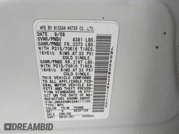 2010 Nissan Rogue S with VIN JN8AS5MV3AW111100, listed as a IAAI auction lot 43124793 with 118,381 mi miles and . Bid and sale history available at DreamBid. Image 9.