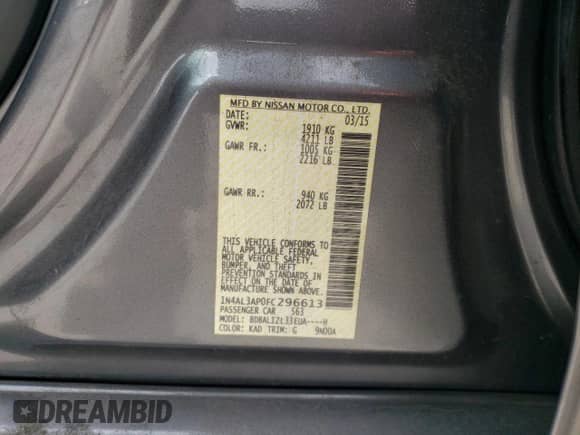 2015 Nissan Altima SV с VIN 1N4AL3AP0FC296613, выставлен на аукционе Copart как лот 78715884 с пробегом 97 376 миль миль и Списание • Salvage title. История ставок и продаж доступна на DreamBid. Изображение 14.