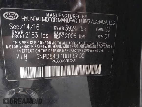 2017 Hyundai Elantra Limited with VIN 5NPD84LF1HH133155, listed as a IAAI auction lot 42401554 with 177,401 mi miles and . Bid and sale history available at DreamBid. Image 9.