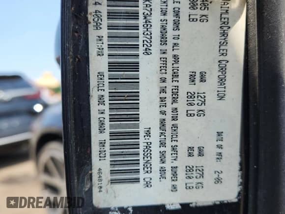 2006 Chrysler 300 C SRT-8 с VIN 2C3KA73W46H372240, выставлен на аукционе Copart как лот 61534145 с пробегом Не указан миль и Списание • Salvage title. История ставок и продаж доступна на DreamBid. Изображение 12.