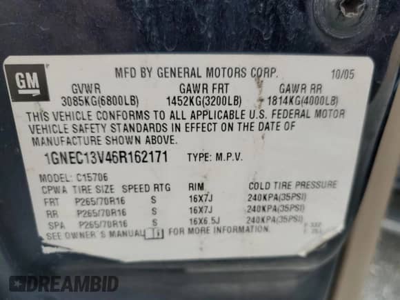 2006 Chevrolet Tahoe LS with VIN 1GNEC13V46R162171, listed as a Copart auction lot 59818735 with 209,145 mi miles and Salvage title. Bid and sale history available at DreamBid. Image 13.