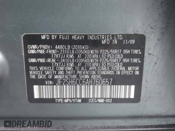 2010 Subaru Forester X Premium с VIN JF2SH6CC6AH760657, выставлен на аукционе IAAI как лот 43438325 с пробегом 162 803 миль миль и . История ставок и продаж доступна на DreamBid. Изображение 9.