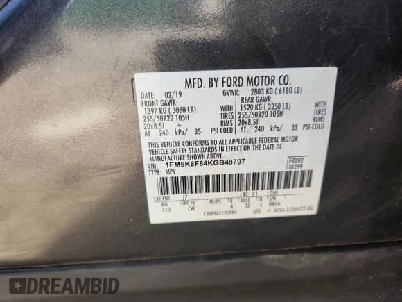 2019 Ford Explorer Limited z VIN 1FM5K8F84KGB48797, wystawiony jako Copart lot #87472385 z przebiegiem 115 003 mil mil oraz Szkoda całkowita • Salvage title. Historia ofert i sprzedaży dostępna na DreamBid. Obrazek 13.