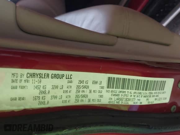 2011 Jeep Grand Cherokee Overland Summit with VIN 1J4RS6GT1BC601577, listed as a IAAI auction lot 43428223 with 188,359 mi miles and . Bid and sale history available at DreamBid. Image 9.