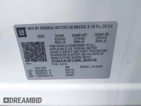 2021 Chevrolet Equinox LT с VIN 3GNAXUEV2ML368546, выставлен на аукционе IAAI как лот 43318215 с пробегом 81 127 миль миль и . История ставок и продаж доступна на DreamBid. Изображение 9.