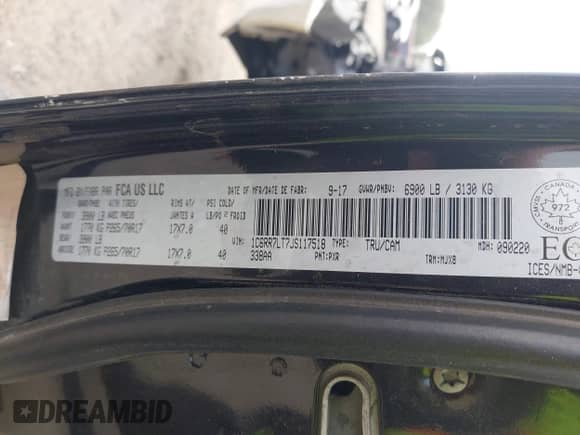 2018 Ram 1500 Big Horn z VIN 1C6RR7LT7JS117518, wystawiony jako IAAI lot #43186483 z przebiegiem 109 488 mil mil oraz . Historia ofert i sprzedaży dostępna na DreamBid. Obrazek 9.