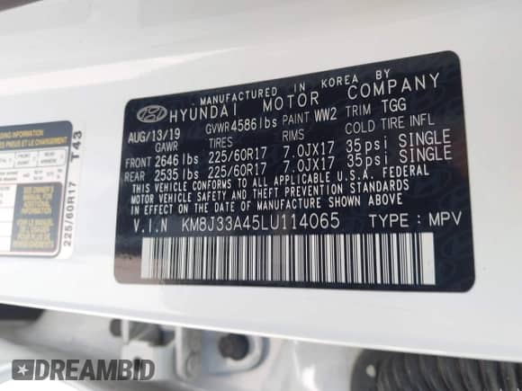 2020 Hyundai Tucson Value с VIN KM8J33A45LU114065, выставлен на аукционе IAAI как лот 42291201 с пробегом 64 603 миль миль и . История ставок и продаж доступна на DreamBid. Изображение 9.