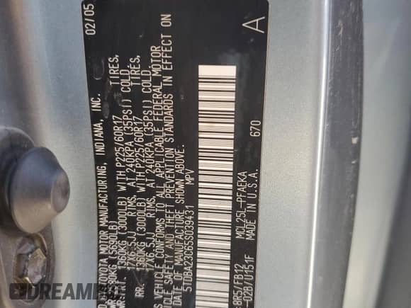 2005 Toyota Sienna LE with VIN 5TDBA23C65S039431, listed as a Copart auction lot 72048745 with 275,637 mi miles and Salvage title. Bid and sale history available at DreamBid. Image 13.