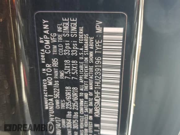 2017 Hyundai Santa Fe SE с VIN KM8SMDHF1HU239196, выставлен на аукционе Copart как лот 68927885 с пробегом 113 400 миль миль и Списание • Salvage title. История ставок и продаж доступна на DreamBid. Изображение 13.