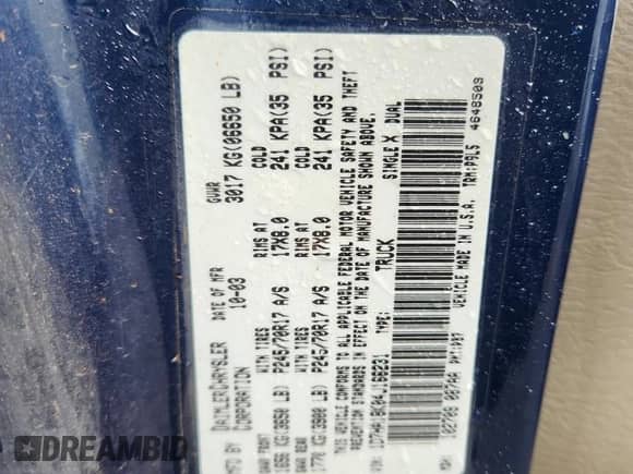 2004 Dodge 1500 ST z VIN 1D7HA18K04J166231, wystawiony jako Copart lot #59697275 z przebiegiem 224 983 mil mil oraz Szkoda całkowita • Salvage title. Historia ofert i sprzedaży dostępna na DreamBid. Obrazek 12.