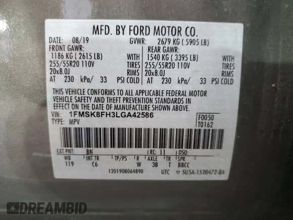 2020 Ford Explorer Limited z VIN 1FMSK8FH3LGA42586, wystawiony jako Copart lot #80636005 z przebiegiem 74 194 mil mil oraz Szkoda całkowita • Salvage title. Historia ofert i sprzedaży dostępna na DreamBid. Obrazek 12.