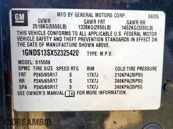 2005 Chevrolet TrailBlazer LT с VIN 1GNDS13SX52325420, выставлен на аукционе Copart как лот 84888635 с пробегом 189 711 миль миль и Списание • Salvage title. История ставок и продаж доступна на DreamBid. Изображение 13.