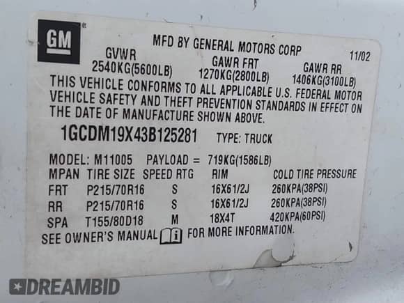 2003 Chevrolet Astro Cargo с VIN 1GCDM19X43B125281, выставлен на аукционе IAAI как лот 41670414 с пробегом 272 733 миль миль и . История ставок и продаж доступна на DreamBid. Изображение 9.