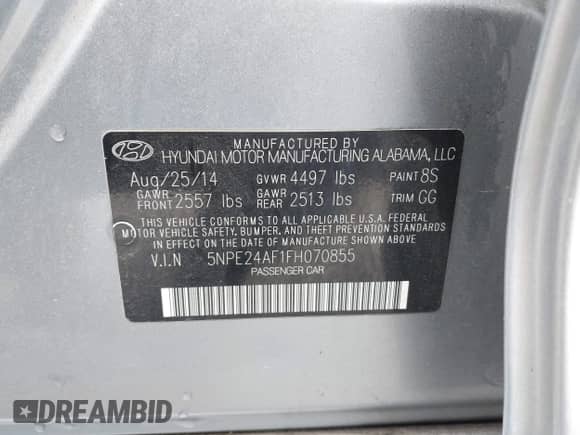 2015 Hyundai Sonata SE с VIN 5NPE24AF1FH070855, выставлен на аукционе IAAI как лот 43401764 с пробегом 150 569 миль миль и . История ставок и продаж доступна на DreamBid. Изображение 9.