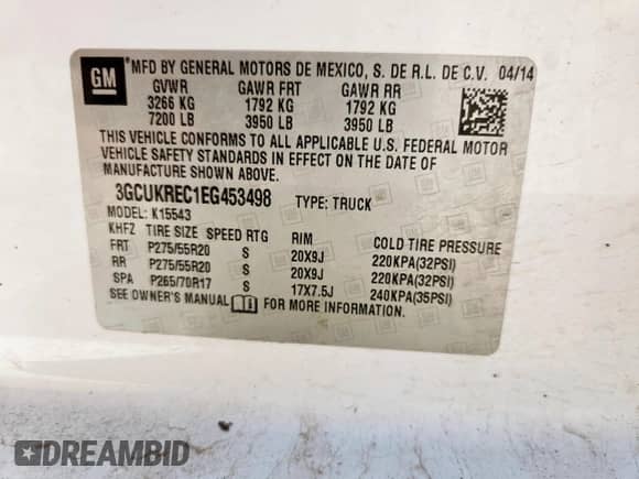 2014 Chevrolet Silverado 1500 LT with VIN 3GCUKREC1EG453498, listed as a Copart auction lot 60242505 with 168,985 mi miles and Salvage title. Bid and sale history available at DreamBid. Image 12.