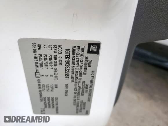 2008 GMC Sierra 1500 Work Truck z VIN 1GTEC19X88Z299571, wystawiony jako Copart lot #59853505 z przebiegiem Nie podano mil oraz Czysty tytuł • Clean title. Historia ofert i sprzedaży dostępna na DreamBid. Obrazek 12.