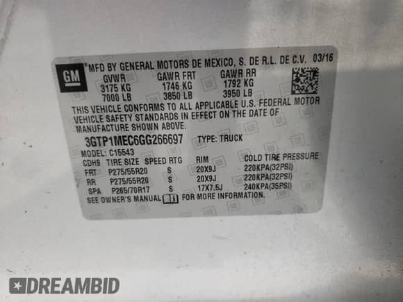 2016 GMC Sierra 1500 SLE с VIN 3GTP1MEC6GG266697, выставлен на аукционе Copart как лот 61784495 с пробегом 95 830 миль миль и Списание • Salvage title. История ставок и продаж доступна на DreamBid. Изображение 12.