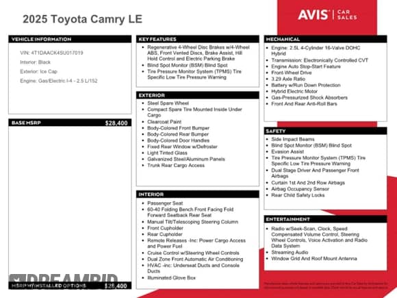 2025 Toyota Camry LE with VIN 4T1DAACK4SU017019, listed as a Copart auction lot 89814005 with 10,783 mi miles and Clean title. Bid and sale history available at DreamBid. Image 12.