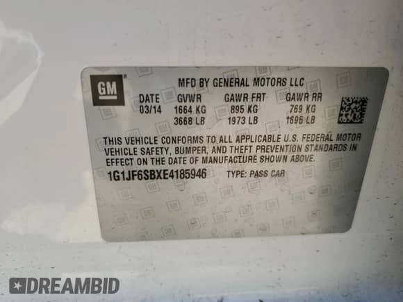 2014 Chevrolet Sonic Premier с VIN 1G1JF6SBXE4185946, выставлен на аукционе Copart как лот 70014525 с пробегом 135 094 миль миль и Списание • Salvage title. История ставок и продаж доступна на DreamBid. Изображение 12.