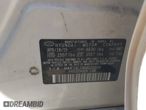 2016 Hyundai Sonata SE с VIN KMHE24L19GA010909, выставлен на аукционе IAAI как лот 43143027 с пробегом 161 632 миль миль и . История ставок и продаж доступна на DreamBid. Изображение 9.