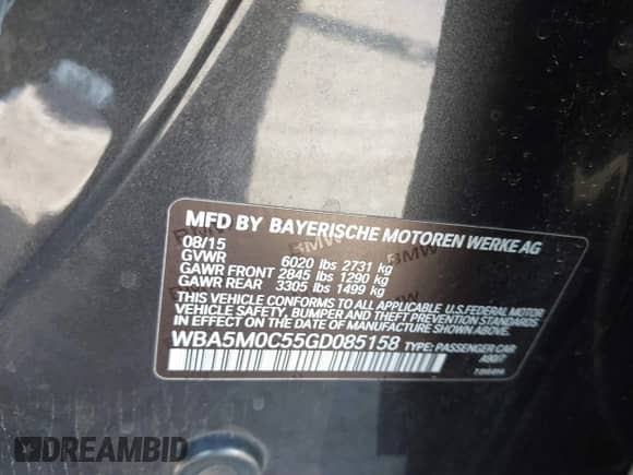 2016 BMW 5 Series 550i Gran Turismo xDrive с VIN WBA5M0C55GD085158, выставлен на аукционе IAAI как лот 41170628 с пробегом 96 537 миль миль и . История ставок и продаж доступна на DreamBid. Изображение 9.