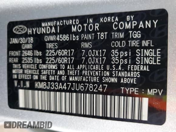 2018 Hyundai Tucson SEL с VIN KM8J33A47JU678247, выставлен на аукционе Copart как лот 82504195 с пробегом 66 425 миль миль и Списание • Salvage title. История ставок и продаж доступна на DreamBid. Изображение 12.