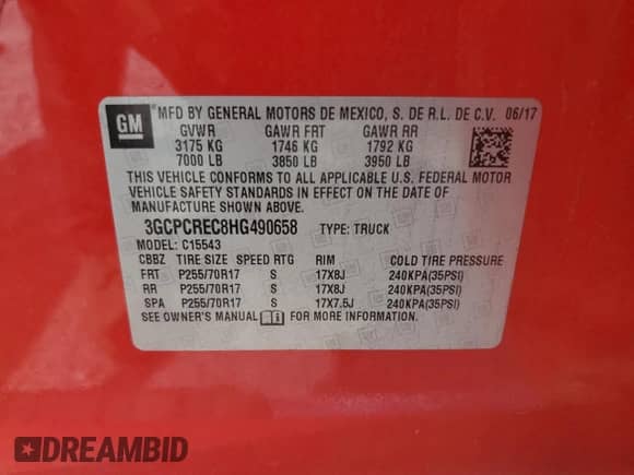 2017 Chevrolet Silverado 1500 LT с VIN 3GCPCREC8HG490658, выставлен на аукционе Copart как лот 69357875 с пробегом 108 684 миль миль и Списание • Salvage title. История ставок и продаж доступна на DreamBid. Изображение 12.