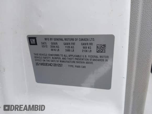 2012 Chevrolet Impala LT Fleet with VIN 2G1WG5E34C1281257, listed as a IAAI auction lot 42921081 with 218,985 mi miles and . Bid and sale history available at DreamBid. Image 9.