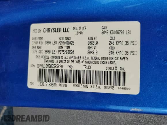 2008 Dodge 1500 SLT with VIN 1D7HU18N38S525279, listed as a Copart auction lot 80270795 with 143,593 mi miles and Salvage title. Bid and sale history available at DreamBid. Image 12.