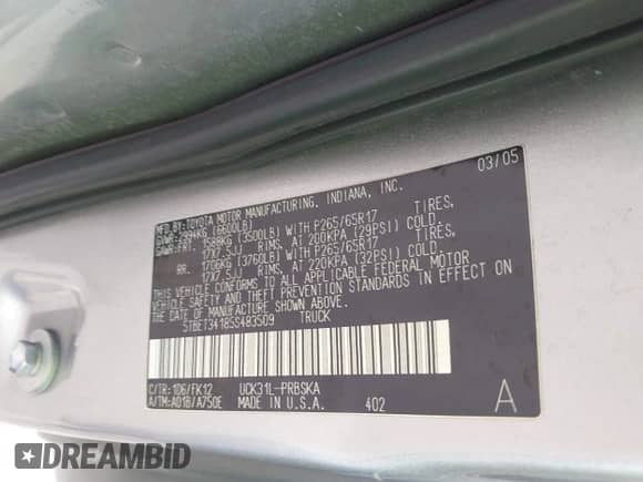 2005 Toyota Tundra SR5 с VIN 5TBET34185S483509, выставлен на аукционе IAAI как лот 43455386 с пробегом 269 204 миль миль и . История ставок и продаж доступна на DreamBid. Изображение 9.